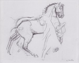 右に足を踏む馬と騎兵